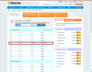 Here is the domain name search results on namecheap.com