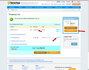 Namecheap.com Shopping Cart